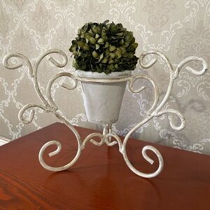 Ornate Antique White Plant With Stand with Faux Plant~Distressed ~Table Decor